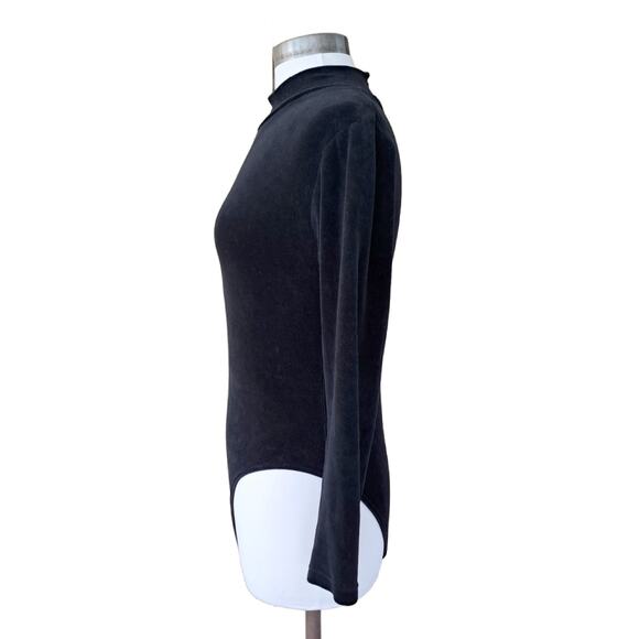 Vintage 90s The Limited Black Velour Bodysuit Mock Neck Long Sleeve - Picture 2 of 9